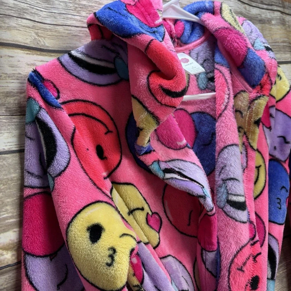 Bright Colors Neon Pink Smiley Face Soft Girl's Robe Medium 10/12 Total‎ Girl